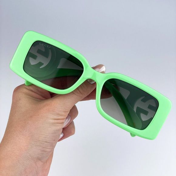 Gucci GG1325S 004 Sunglasses Green Gradient Rectangle Unisex - Picture 7 of 13